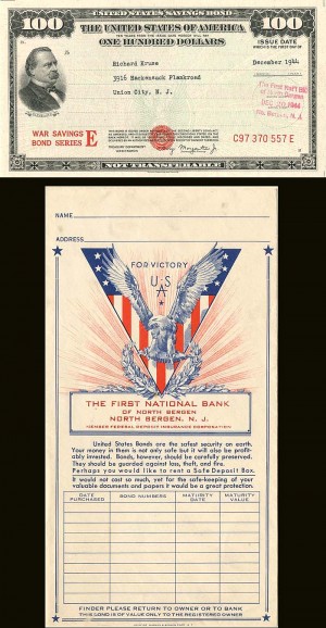 $100 United States Savings Bond and Envelope